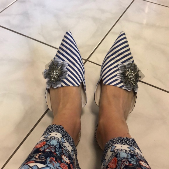 Zara white blue striped embroidered mules - Picture 7 of 7